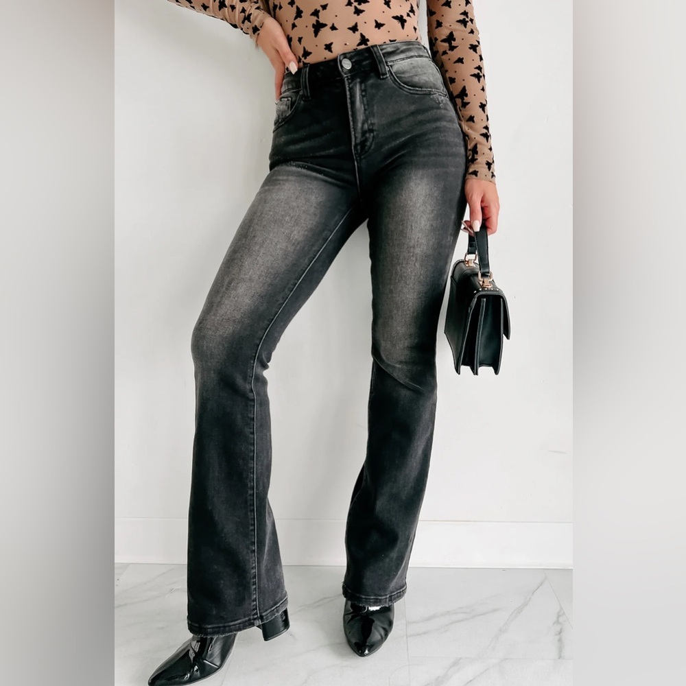 Boot-Cut Midrise Faded Black Jeans
